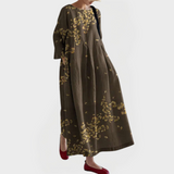 Vestido Maxi Elegante em Linho com Renda Floral Bordada