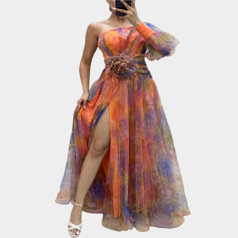 Vestido Mini Sexy com Padrão Irregular e Costas Descobertas