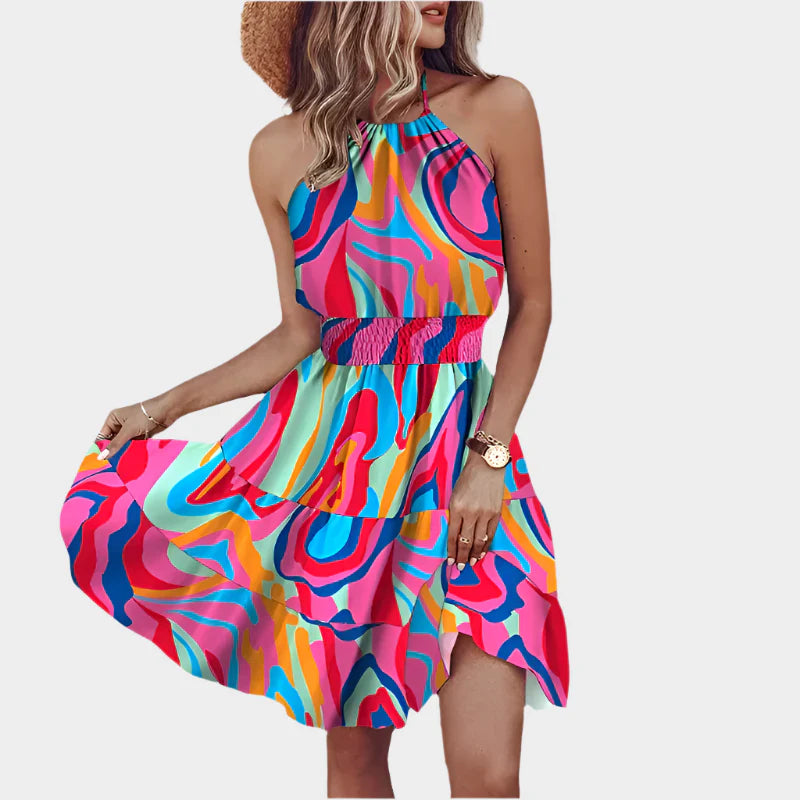 Vestido Mini Sexy com Padrão Irregular e Costas Descobertas