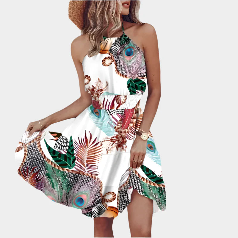 Vestido Mini Sexy com Padrão Irregular e Costas Descobertas